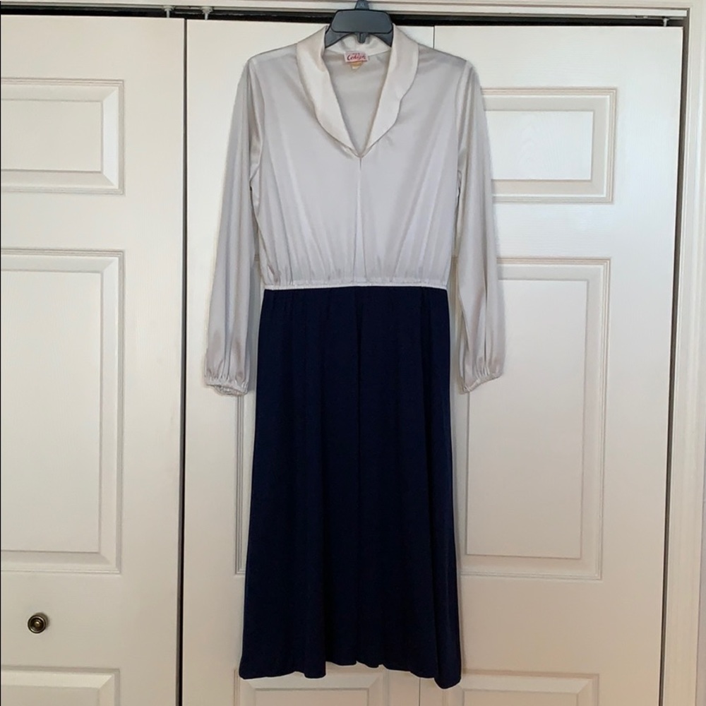 Ladies Navy Blue and White Vintage Dress!